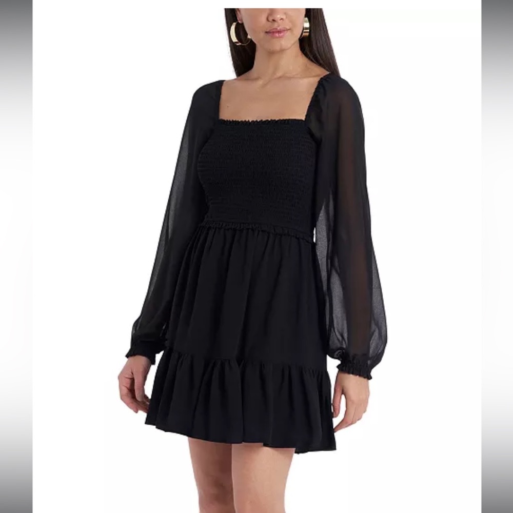 Women's Smocked Ruffle Hem Long Sleeve Dress